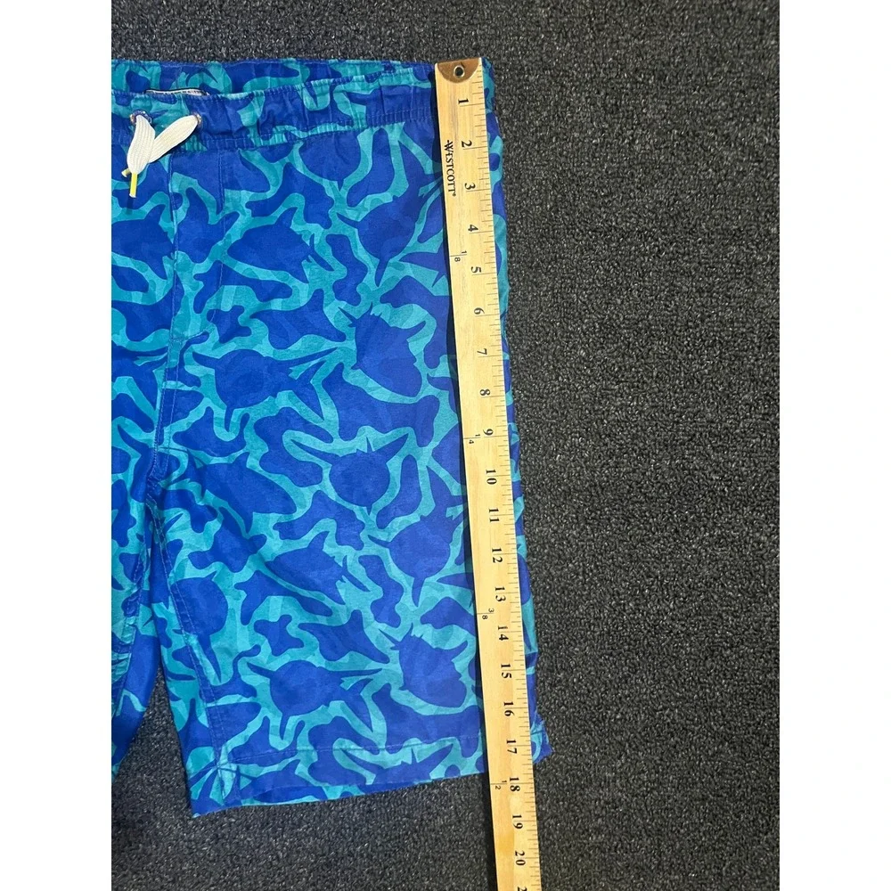 Lands End Boys Blue Shark Camo Swim Trunks Size L 14-16 Mesh‎ Lined Board Shorts